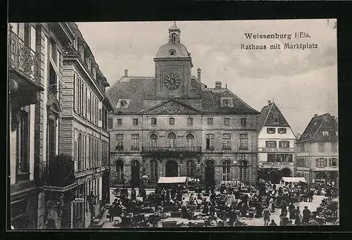 AK Weissenburg i. Els., Rathaus mit Marktpatz