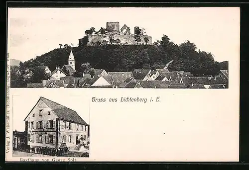 AK Lichtenberg i. E., Ortsansicht, Gasthaus von Georg Solt