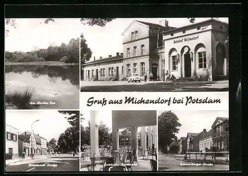 AK Michendorf bei Potsdam, Bahnhof, Autobahn-Gaststätte, Hertha See