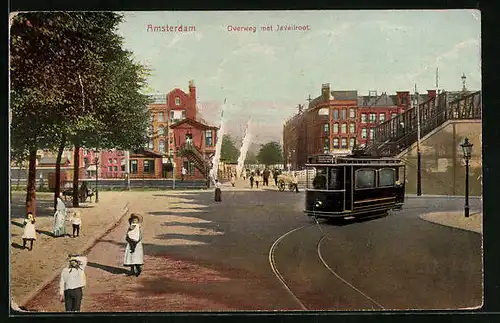 AK Amsterdam, Overweg met Javailroot, Strassenbahn