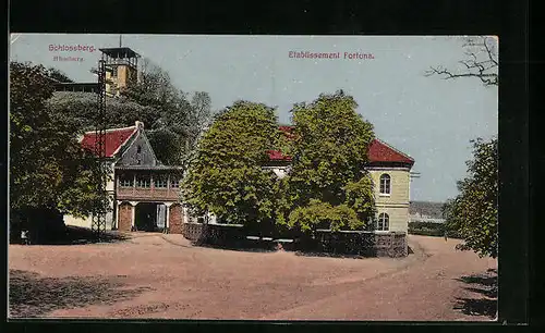 AK Salzmünde, Gasthaus Fortuna von der Strasse gesehen, Hüneburg