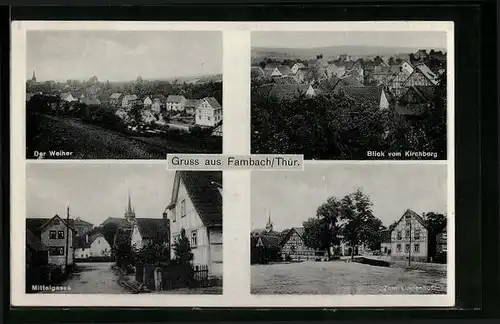 AK Fambach /Thür., Der Weiher, Strassenpartie in der Mittelgasse, Gasthof zum Lindenhof