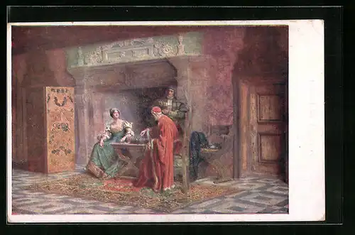 AK Geistlicher beim Schachspiel mit Dame