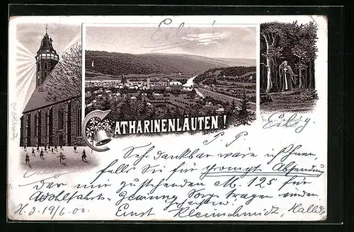 Lithographie Hann. Münden, Catharinenläuten, Panorama