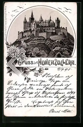 Vorläufer-Lithographie Hohenzollern, 1895, Totalansicht des Schlosses