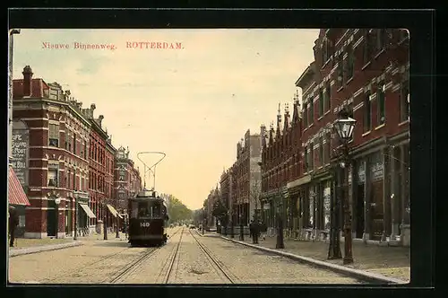 AK Rotterdam, Nieuwe Binnenweg, Strassenbahn