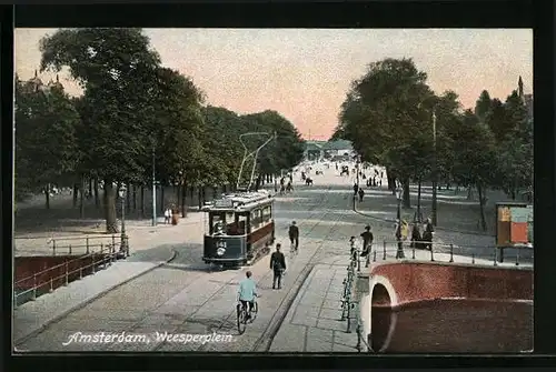 AK Amsterdam, Weesperplein, Strassenbahn