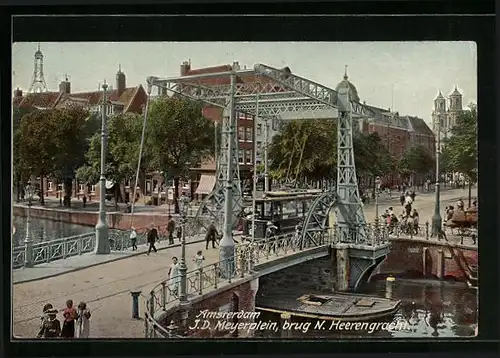 AK Amsterdam, J. D. Meyerplein, brug N. Heerengracht, Strassenbahn