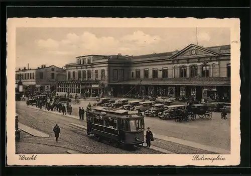 AK Utrecht, Stationsplein, Strassenbahn