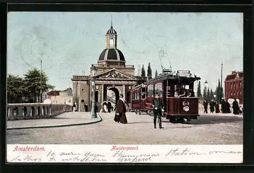 AK Amsterdam, Muiderpoort, Strassenbahn
