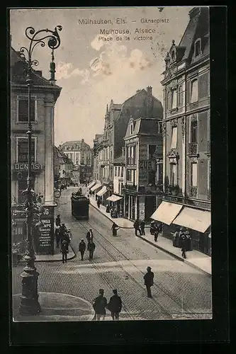 AK Mülhausen /Els., Gänseplatz mit Strassenbahn