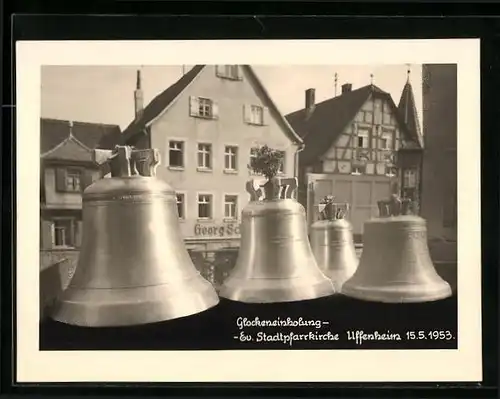 AK Uffenheim, Ev. Stadtpfarrkirche, Glockeneinholung 1953