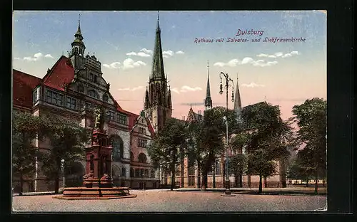AK Duisburg, Rathaus mit Salvator- und Liebfrauenkirche