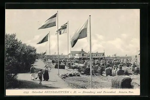AK Brunshaupten i. M., Strandweg und Damenbad