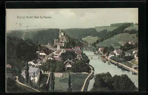 AK Hals, Ortsansicht mit Flusspartie aus der Vogelschau