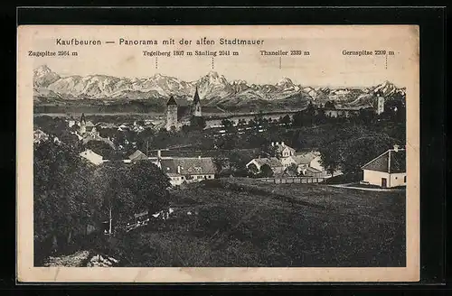 AK Kaufbeuren, Panorama mit der alten Stadtmauer