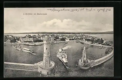 AK Lindau / Bodensee, Dampfer in der Hafeneinfahrt