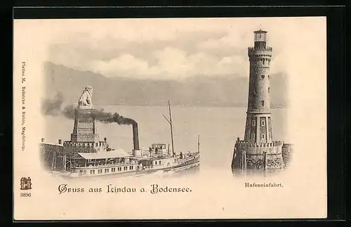 AK Lindau / Bodensee, Dampfer passiert die Hafeneinfahrt