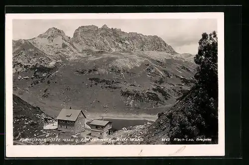 AK Freiburger Hütte, Berghütte gegen Formarinsee und Rote Wand