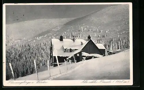 AK Alte Schlesische Baude im Riesengebirge im Winter