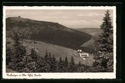 AK Alte Schlesische Baude und Reifträger mit Baude im Riesengebirge