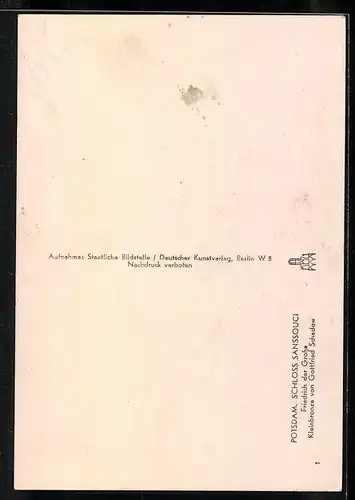 Foto-AK Deutscher Kunstverlag, Nr. 1: Potsdam, Schloss Sanssouci, Friedrich der Grosse, Kleinbronze