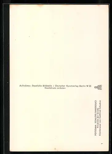 Foto-AK Deutscher Kunstverlag, Nr. 1: Potsdam, Schloss Sanssouci, Kleinbronze Friedrich der Grosse