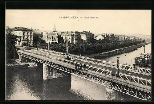 AK Saarbrücken, Stadtansicht mit Luisenbrücke