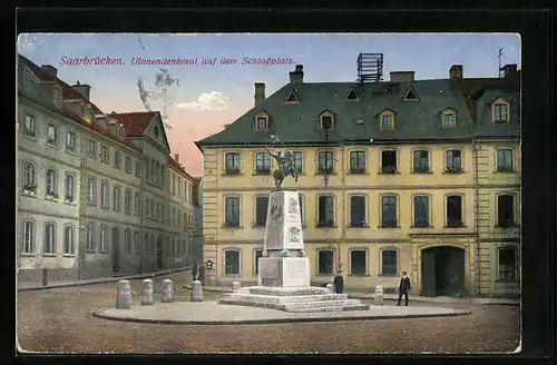 AK Saarbrücken, Ulanendenkmal auf dem Schlossplatz