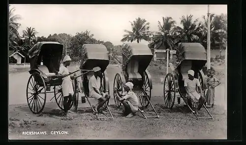 AK Ceylon, Rickshaws, Rickscha-Fahrer machen Rast