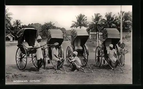 AK Ceylon, Rickshaws, Rikscha-Fahrer machen Rast