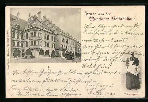 AK München, Münchner Hofbräuhaus, Aussenansicht, Zeitungspeppi