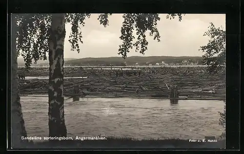 AK Sandslans sorteringsbom, Angermanälven, schwedische Flösser