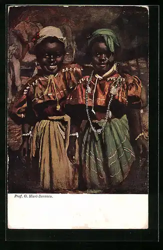 AK Zwei afrikanische Mädchen in hübschen Kleidern