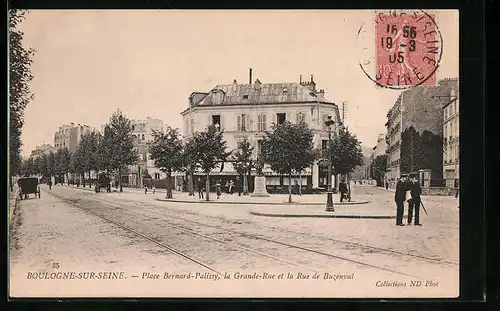 AK Boulogne-sur-Seine, Place Bernard-Palissy, la Grande Rue et la Rue de Buzenval