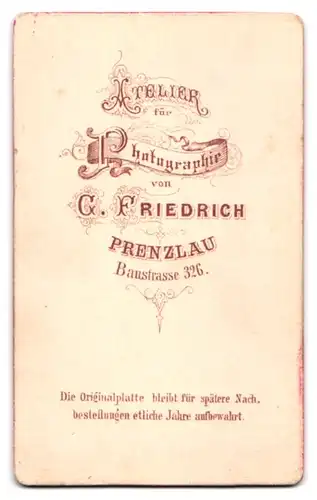 Fotografie G. Friedrich, Prenzlau, Baustrasse 326, Portrait Dame mit geflochtenem Haar, Brosche & Halstuch