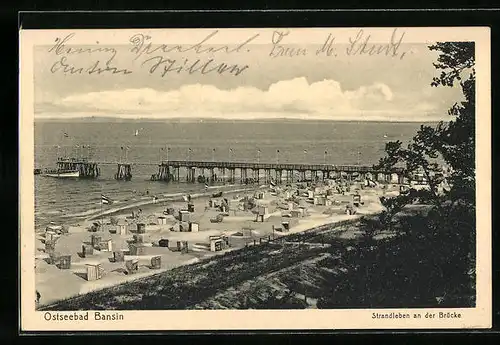 AK Bansin, Strand mit Brücke