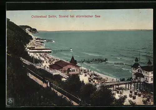 AK Sellin / Ostsee, Strand bei stürmischer See