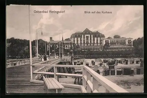 AK Heringsdorf / Ostsee, Blick von der Seebrücke zum Kurhaus