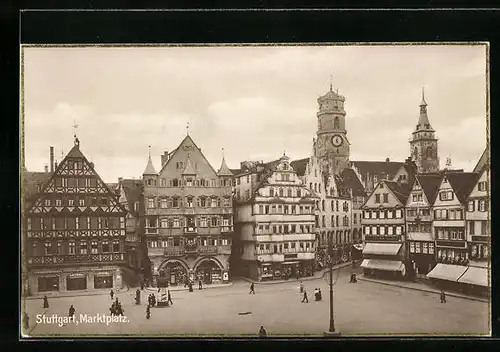 AK Stuttgart, Marktplatz aus der Vogelschau