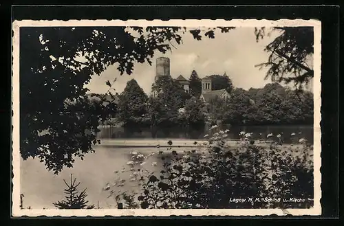 AK Lagow, Blick auf Schloss und Kirche