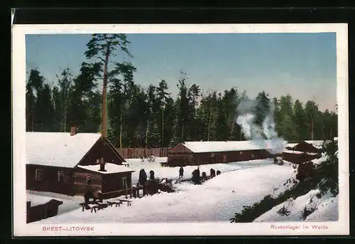 AK Brest-Litowsk, schneebedecktes Russenlager im Walde