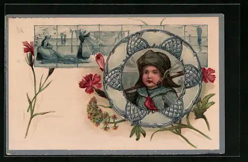 Präge-Lithographie Niederländischer Knabe mit Pfeife