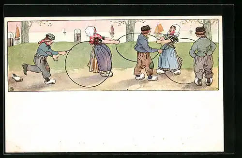Künstler-AK Niederländische Kinder beim Spiel