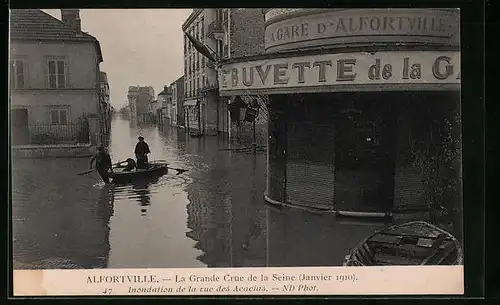 AK Alfortville, La Grande Crue de la Seine 1910, rue des Acacias