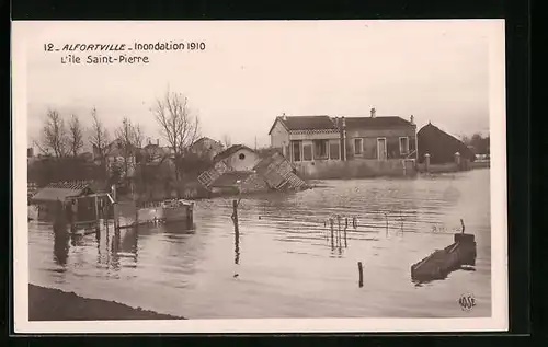 AK Alfortville, Inondation 1910, l`Ile Saint-Pierre