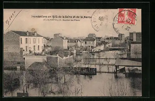 AK Alfortville, Inondations en 1910 de la Seine et de la Marne, Quartier des Fleurs