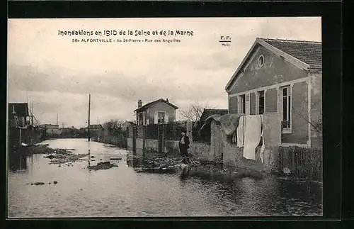AK Alfortville, Inondations en 1910 de la Seine et de la Marne, Ile St. Pierre, Rue des Anguilles