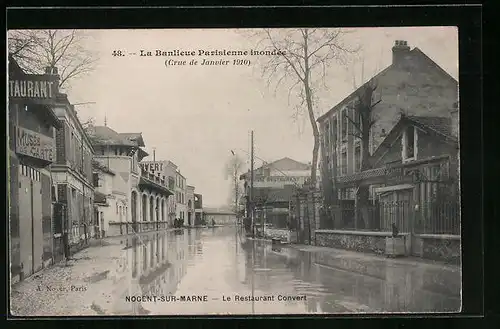AK Nogent-sur-Marne, le Restaurant Convert, Crue de 1910