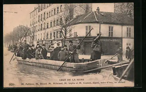 AK Ivry, Inondation 1910, le President Fallieres, Lépine, Coutant, Millerand et Briand